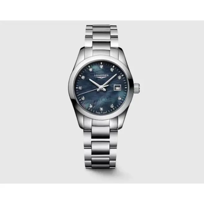 Longines Conquest Classic Black Mother Of Pearl Dial Diamond Dot Quartz Watch. 1