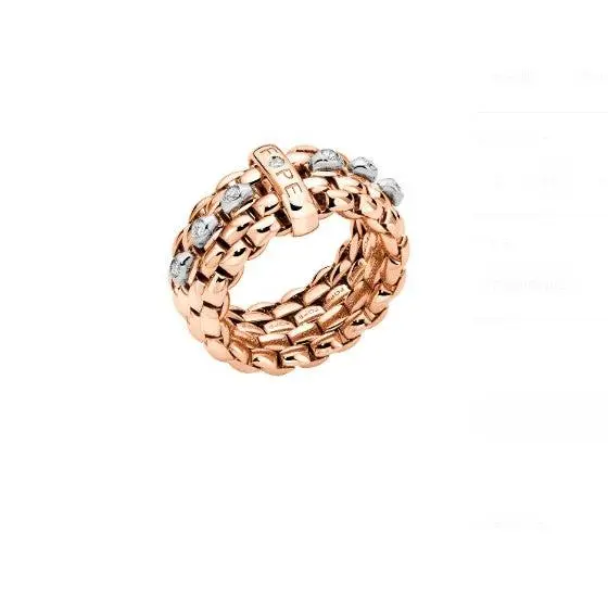 Fope Panorama 18Ct Rose Gold Flex-It Ring With 0.12Ct Diamonds 1