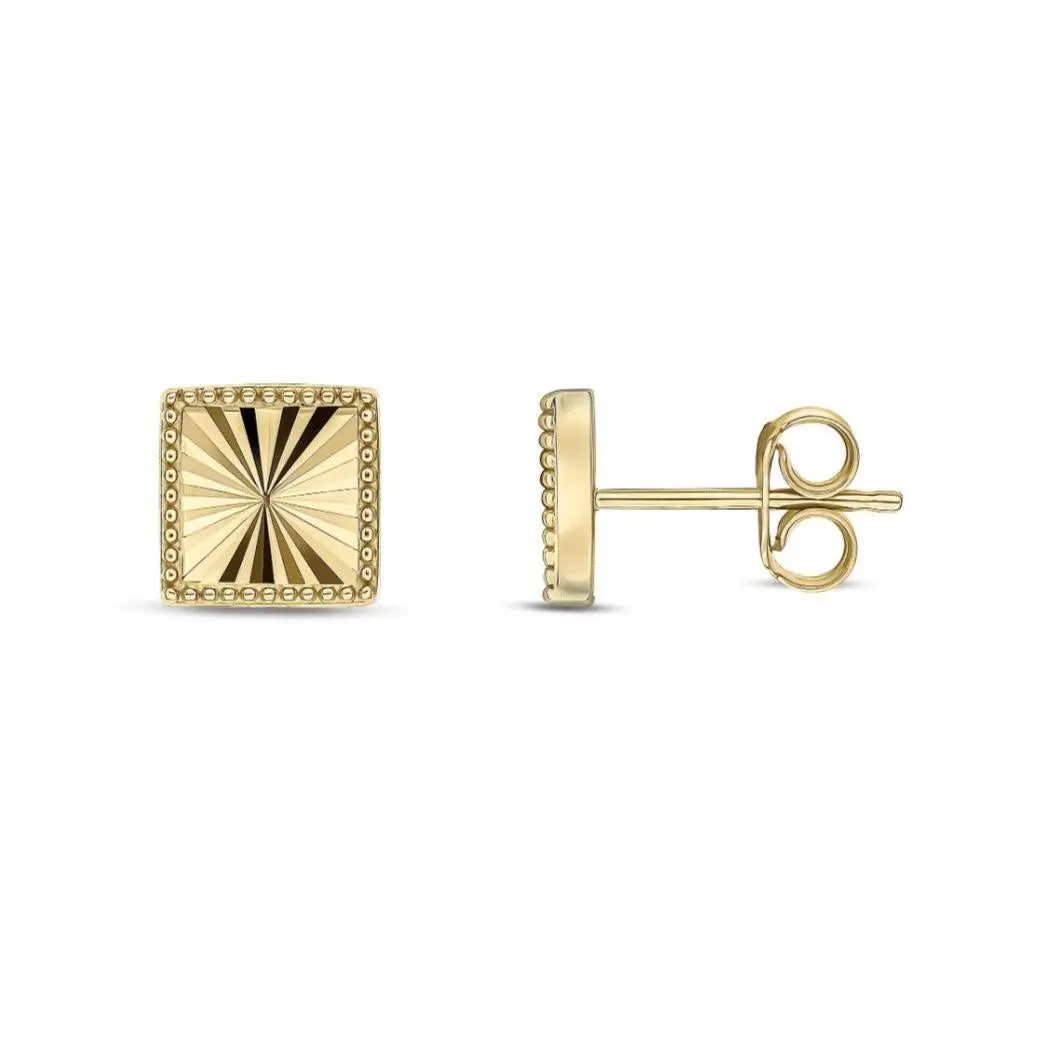 9Ct Yellow Gold Square Stud Earrings With Beaded Edge 1