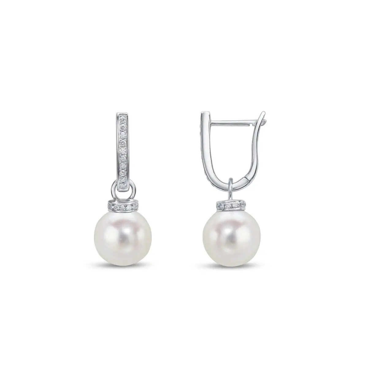 18Ct White Gold Cultured Pearl And Diamond Hoop Drop Earrings 1