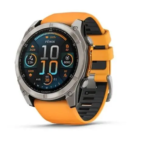 Garmin Fenix 8- 51Mm Amoled Sapphire, Titanium With Spark Orange/ Graphite Silicone Band 1