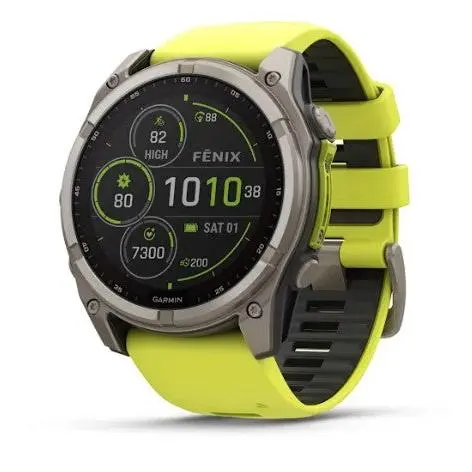Garmin Fenix 8- 51Mm Solar Sapphire, Titanium With Amp Yellow/ Graphite Silicone Band 1