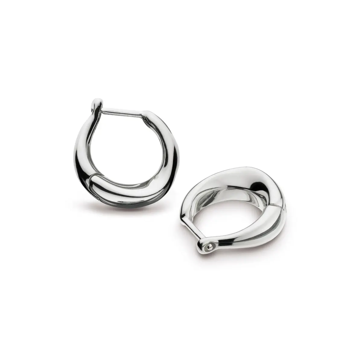 Silver Bevel Cirque Small Hinged Huggie Hoop Earrings 1