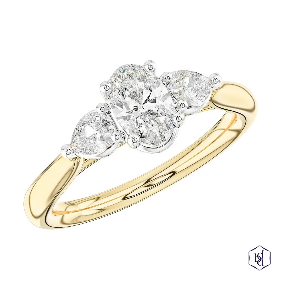Florentine Oval Oval Cut 18Ct Yellow Gold Shank And Platinum Head Three Stone Diamond 1