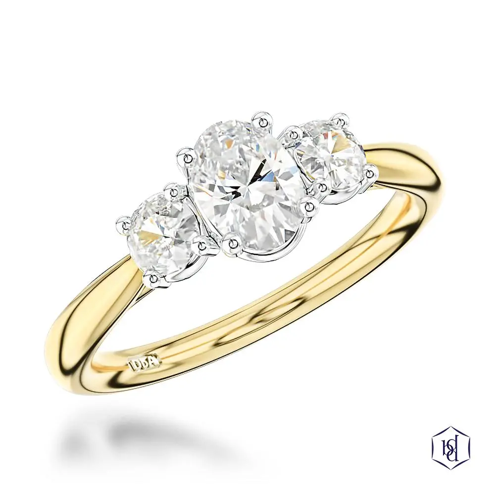 Royal Oval Oval Cut 18Ct Yellow Gold Shank And Platinum Head Three Stone Diamond 1