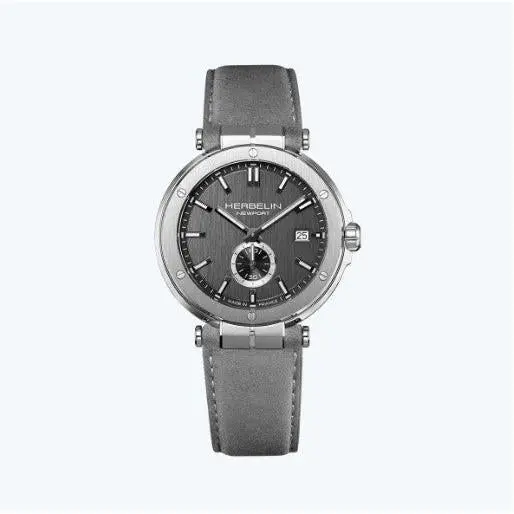Herbelin Newport Elegance Quartz Watch. Grey Dial Grey Leather Strap 1