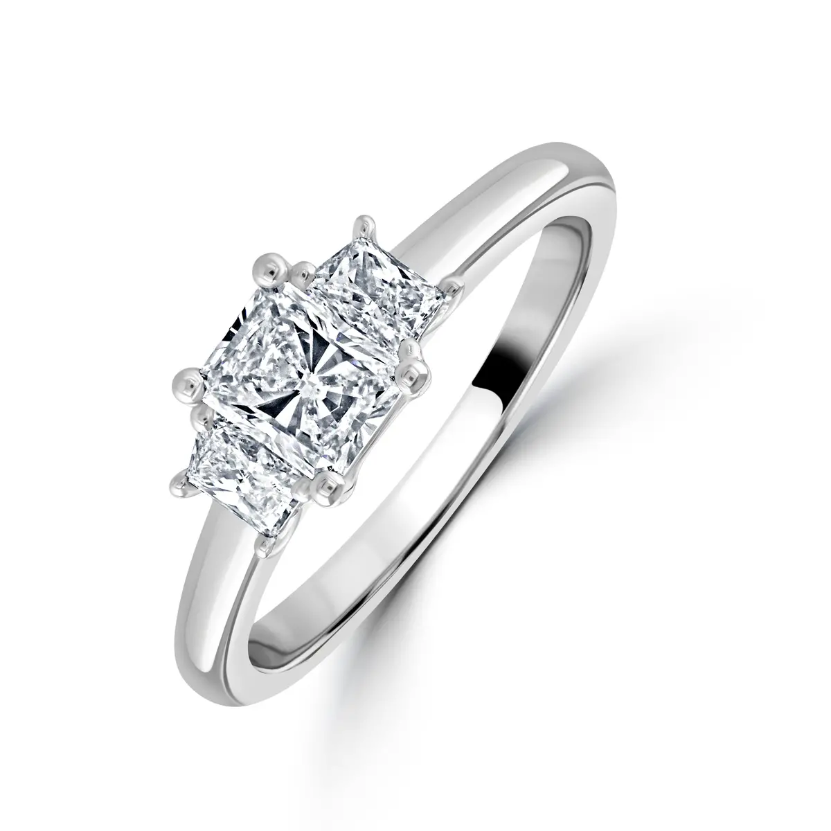 Platinum Rectangular & Trapiezoid Cut Diamond Trilogy Ring 1