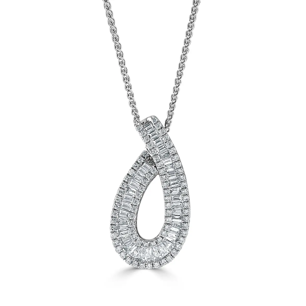 18Ct White Gold Tapered Baguette Cut Diamond Pendant 2