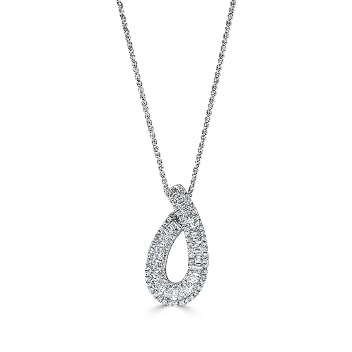 18Ct White Gold Tapered Baguette Cut Diamond Pendant 1