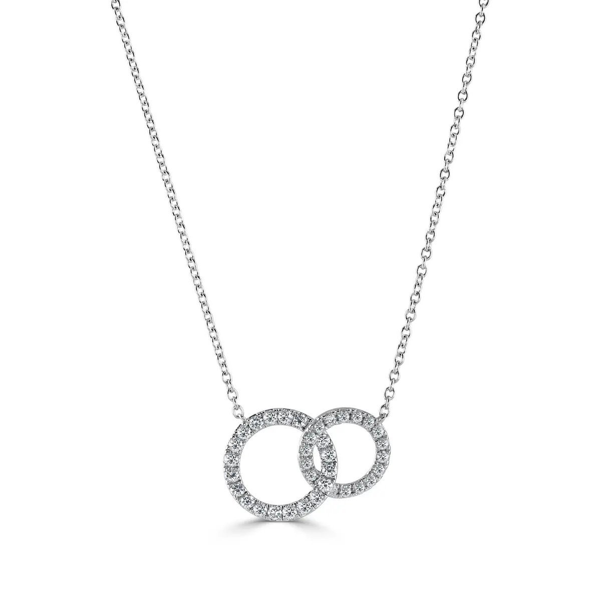 18Ct White Gold Round Brilliant Cut Diamond Interlocking Circle Pendant 1