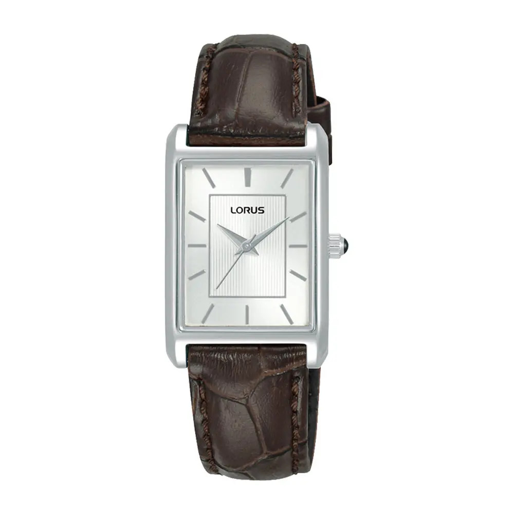 Classic Ladys Stainless Steel Rectangular Dial Leather Strap Watch 1