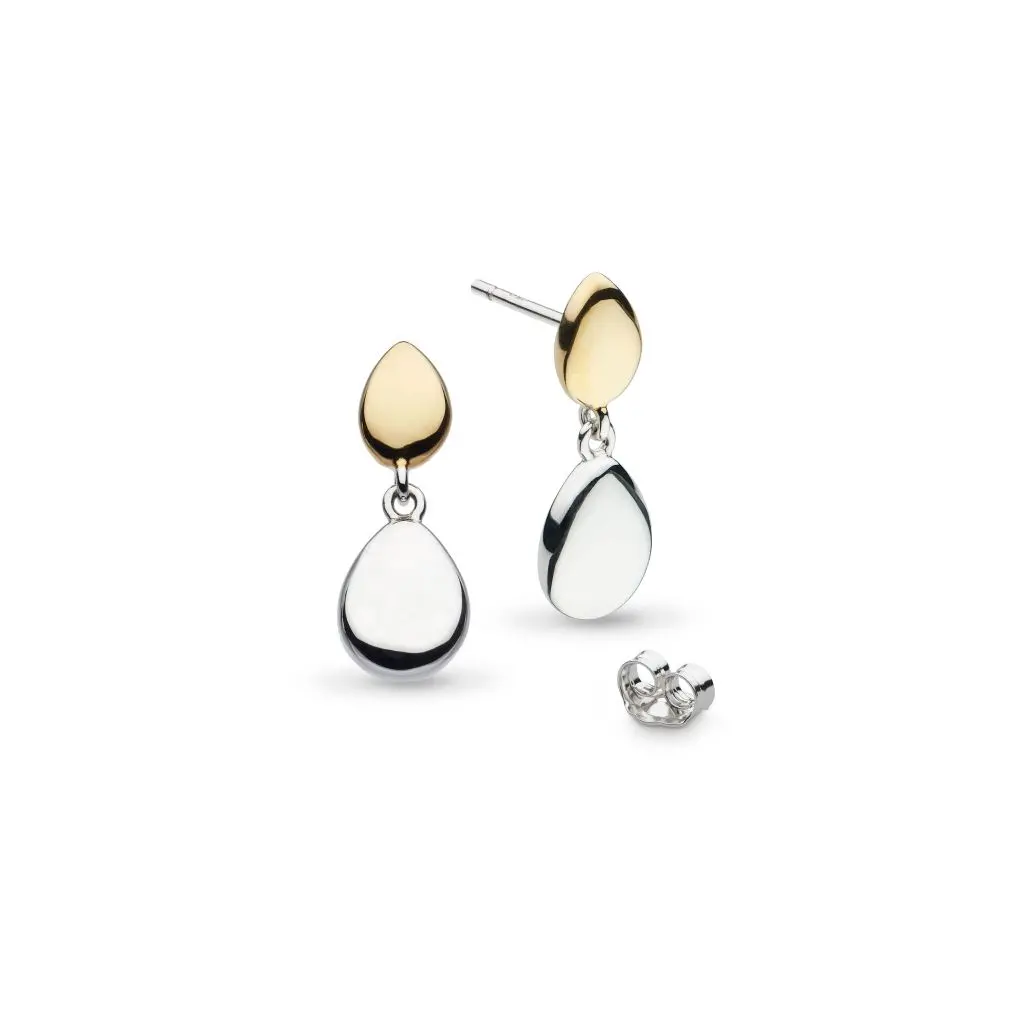 Silver & Yellow Gold Plated Coast Pebble Golden Drop Earrings 1