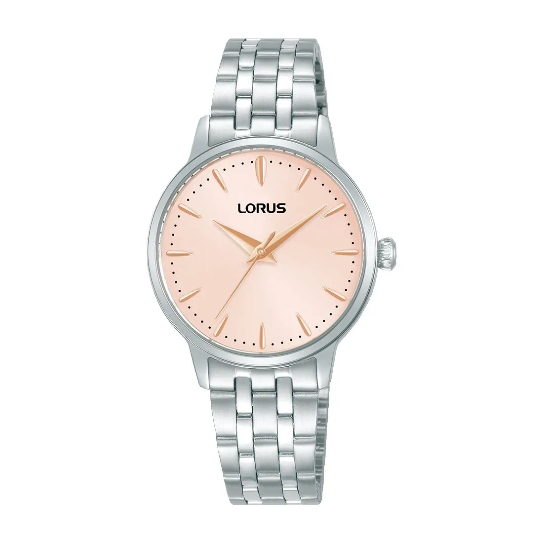 Ladys Stainless Steel Peach Dial Bracelet Watch 1