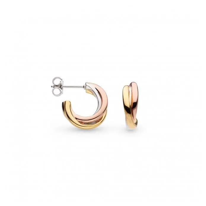 Silver & Yellow & Rose Gold Plated Bevel Trilogy Golds Hoop Earrings 1