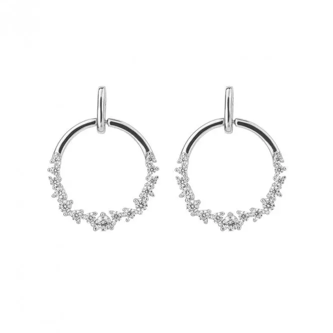 Silver Cubic Zirconia Set Open Circle Drop Earrings 1