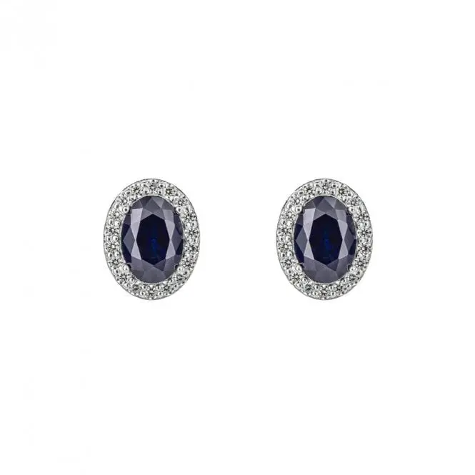 Silver Oval Blue & White Cubic Zirconia Halo Cluster Stud Earrings 1