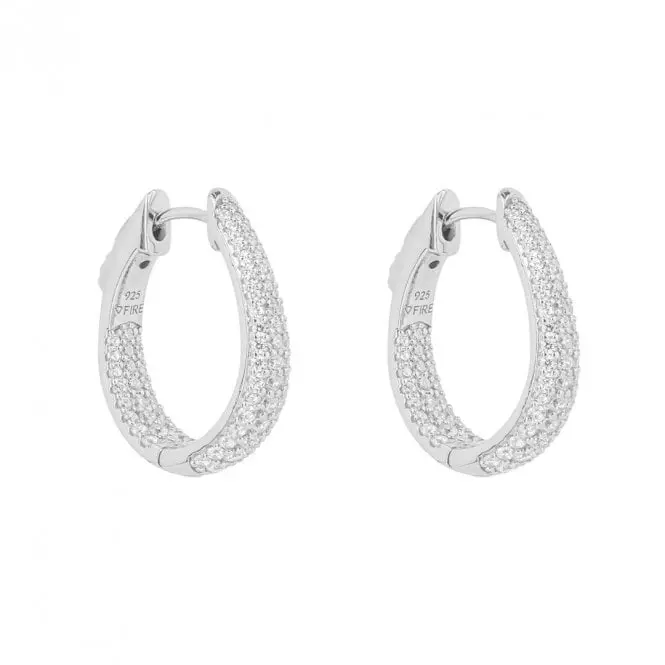 Silver Pave Set Cubic Zirconia Hoop Earrings 1