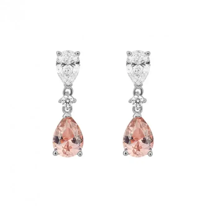 Silver Pear Shaped Pink Cubic Zirconia Drop Earrings 1