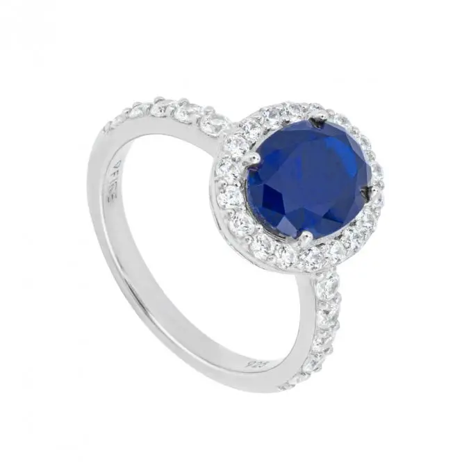 Silver Blue & White Cubic Zirconia Halo Cluster Ring 1