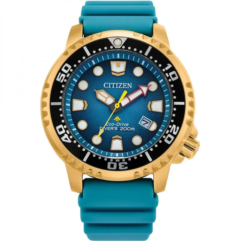 Promaster Diver Gold-Tone Stainless Steel Blue Dial Polyurethane Strap Watch 1