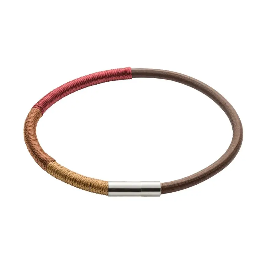 Stainless Steel And Brown Cord Thread Wrap Bracelet 1