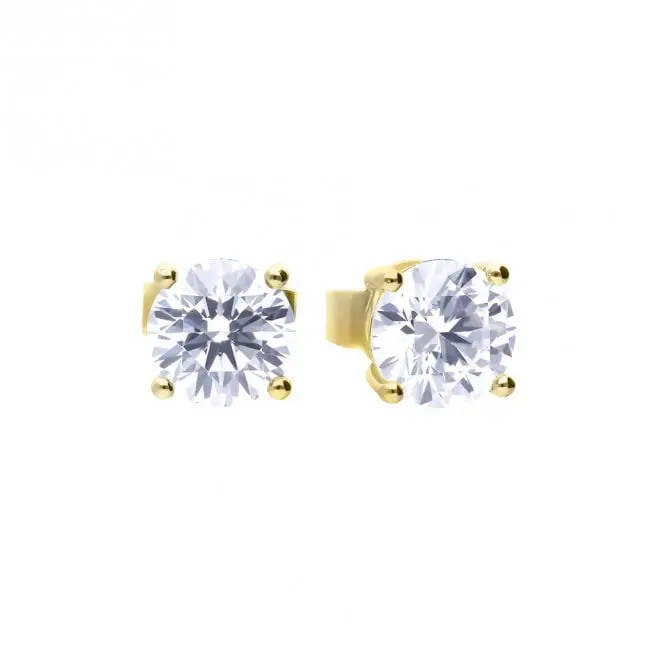 Gold Plated Silver 0.75Ct Cubic Zirconia Solitaire Stud Earrings 1