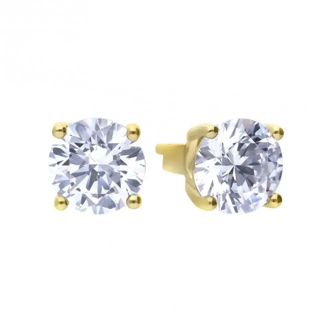 Gold Plated Silver 2.00Ct Cubic Zirconia Solitaire Stud Earrings 1