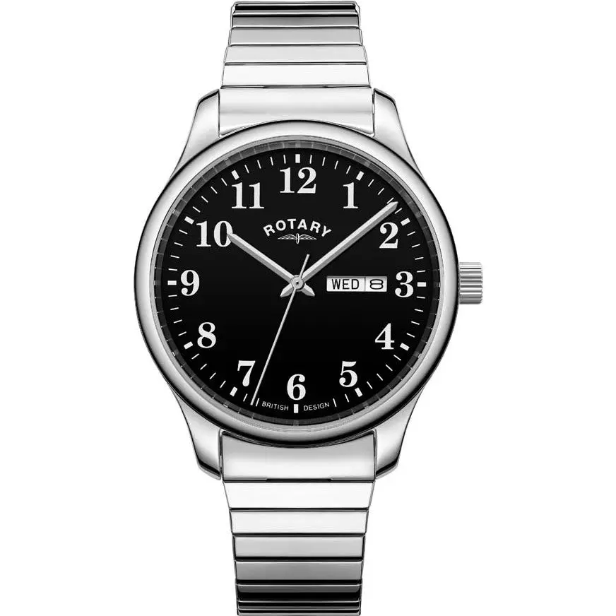 Stainless Steel Black Dial Expanding Bracelet Watch 1