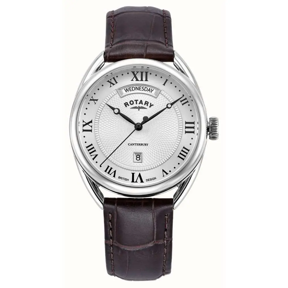 Canterbury Stainless Steel Brown Leather Strap Watch 1