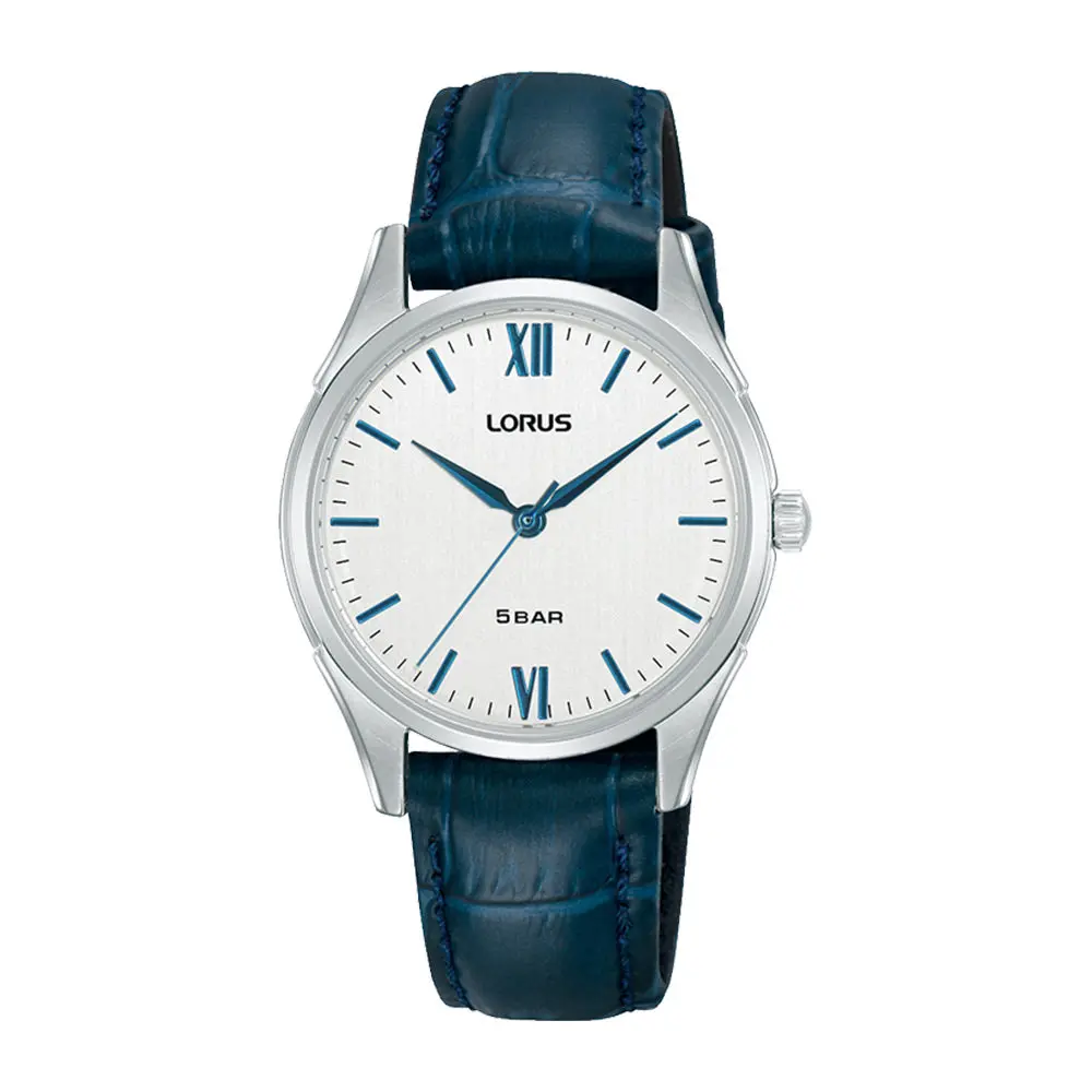 Classic Ladys Stainless Steel Casing And Blue Leather Strap Watch 1