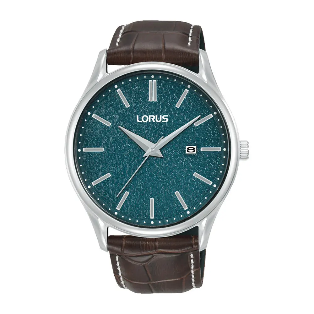 Gents Lake Blue Dial Brown Leather Strap Watch 1