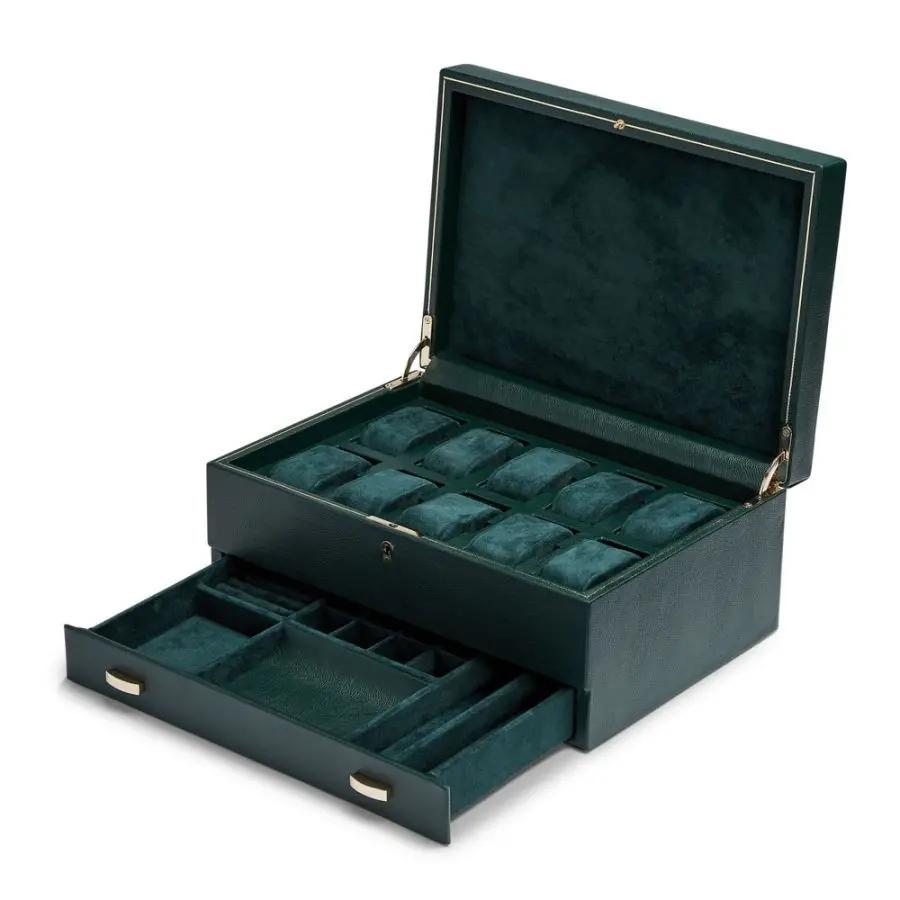 British Racing 10Pc Watch Box W/ Storage - Green 1