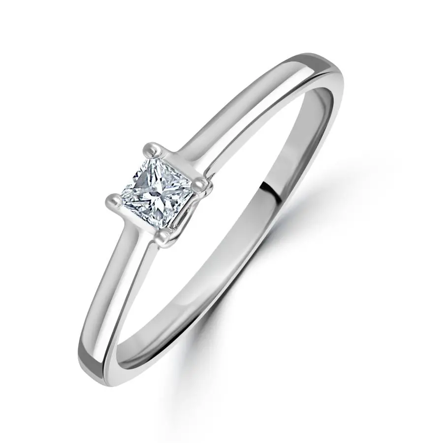 0.15Ct Princess Cut Diamond Solitaire 18Ct White Gold Ring 1