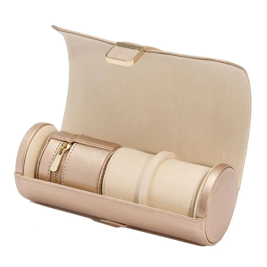 Palermo Rose Gold Double Watch Roll With Jewellery Pouch 1