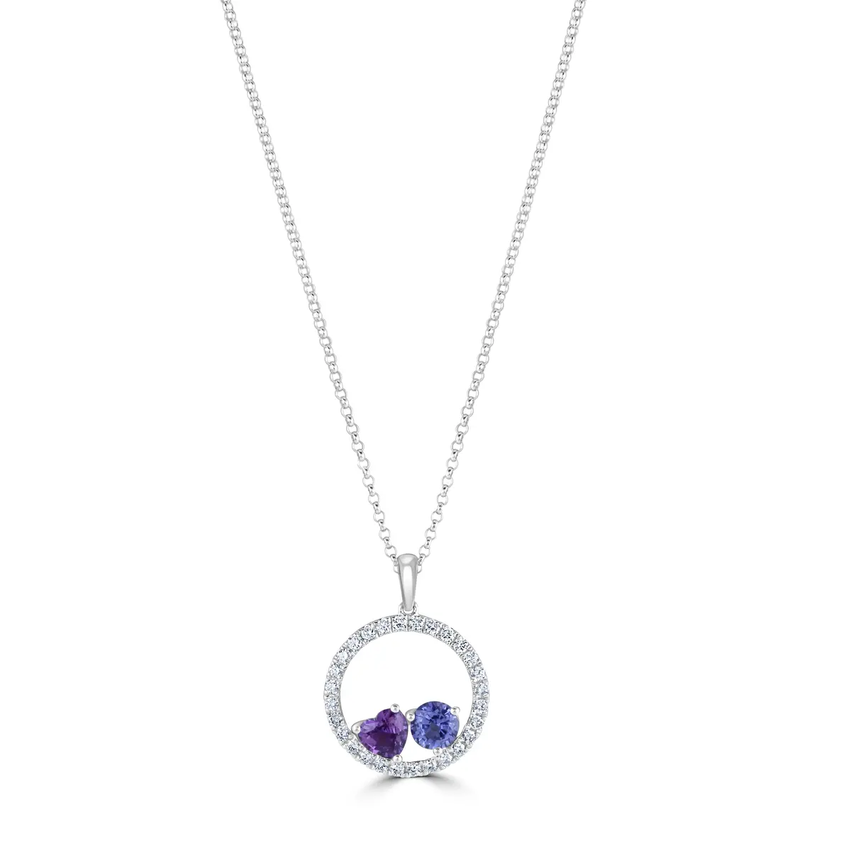 18Ct White Gold Blue & Pink Sapphire & Diamond Circle Pendant 1
