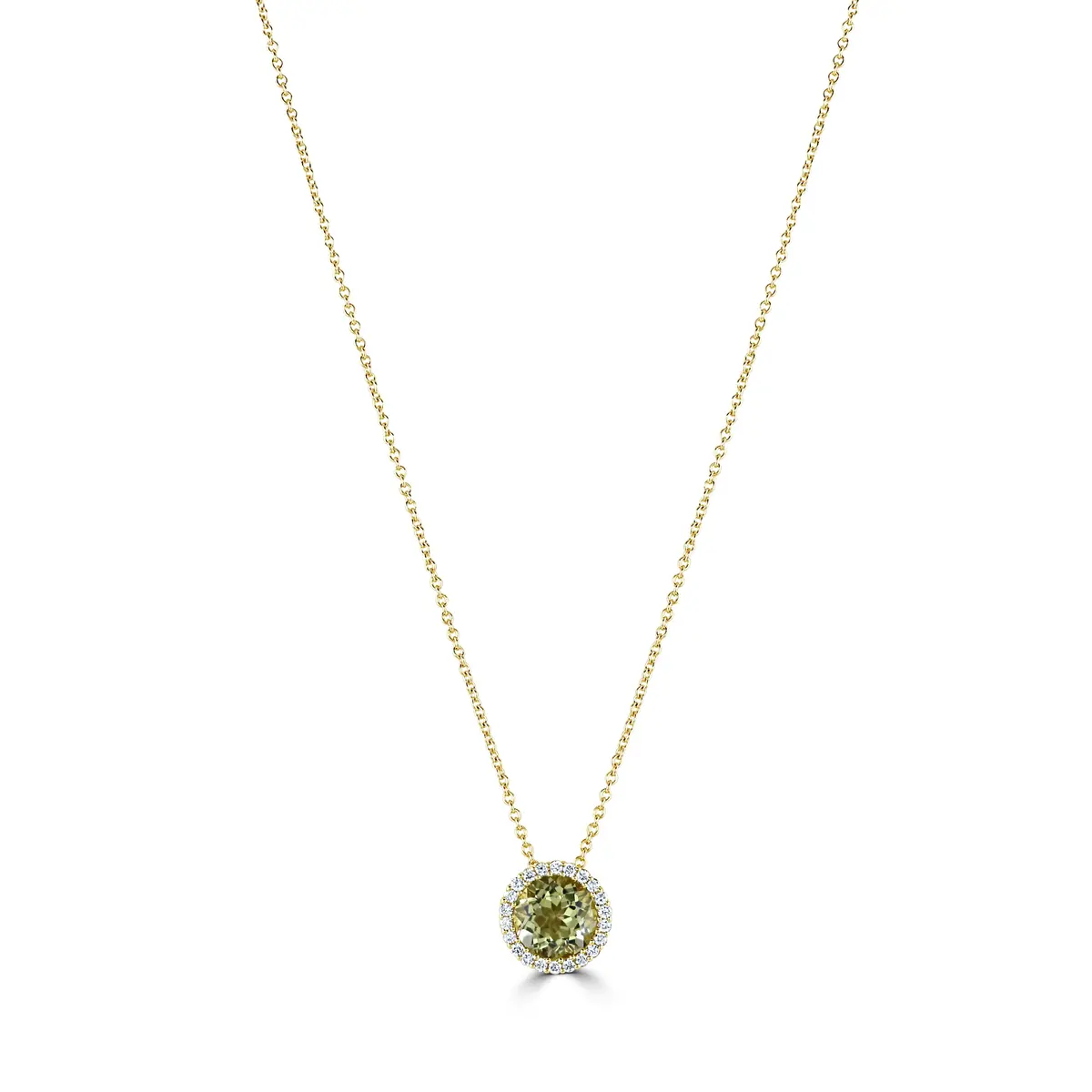 18Ct Yellow Gold Round Lemon Quartz & Diamond Halo Cluster Pendant 1