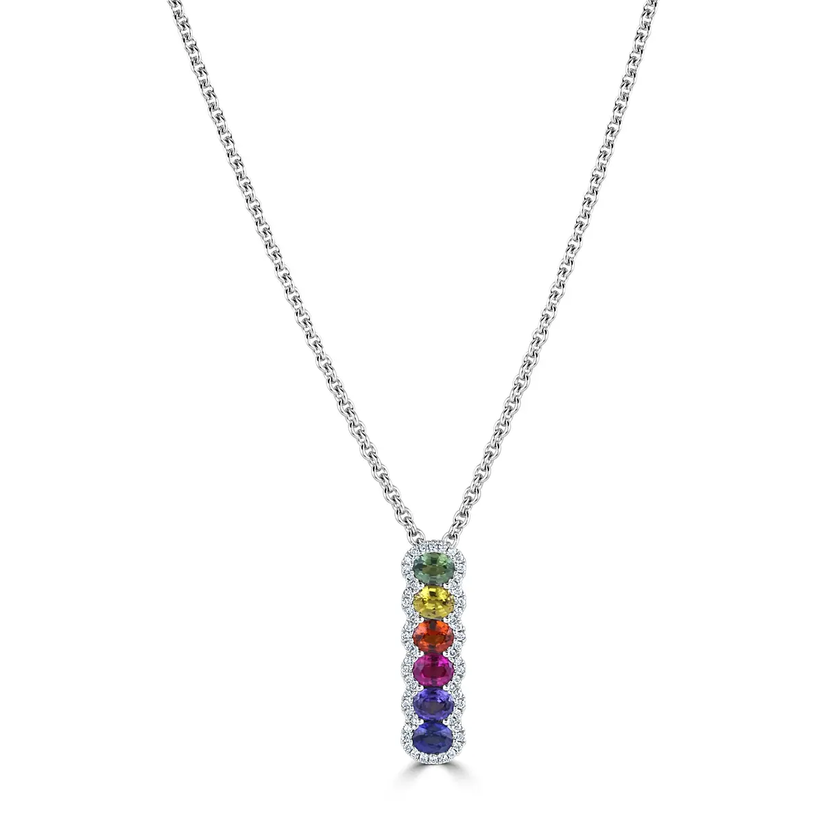 18Ct White Gold Multi-Coloured Sapphire & Diamond Pendant 1