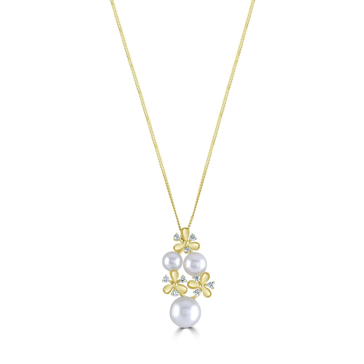 18Ct Yellow Gold Akoya Pearl & Diamond Flower Pendant 1