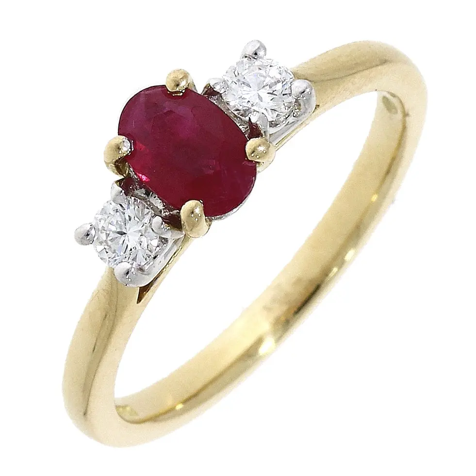 18Ct Gold Ruby & Diamond Trilogy Ring 1