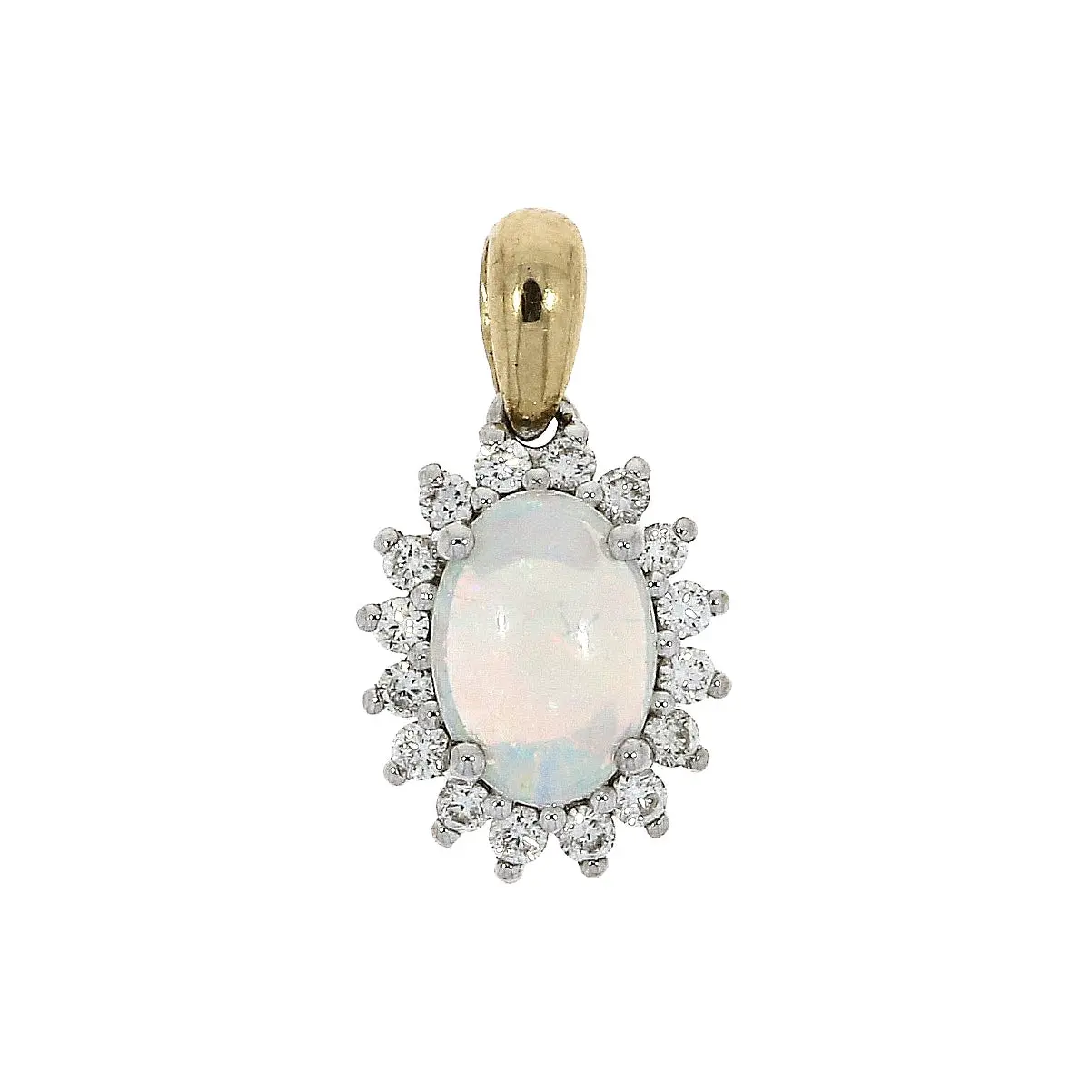 18Ct Gold Oval Opal And Diamond Pendant 1