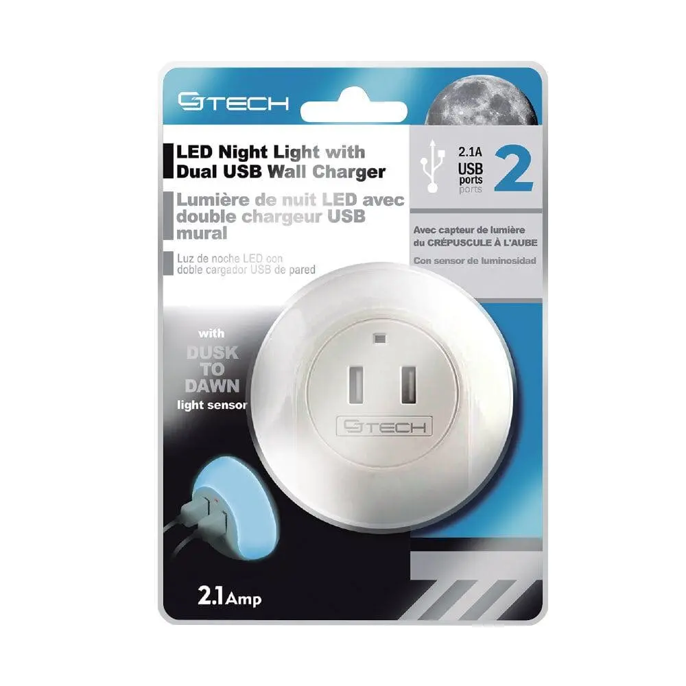 Cj Tech 2.1 A 2 Usb Wall Charger W/ Blue Night Light 1