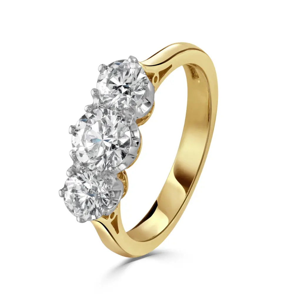 18Ct Yellow Gold Round Brilliant Cut Diamond Trilogy Ring 1