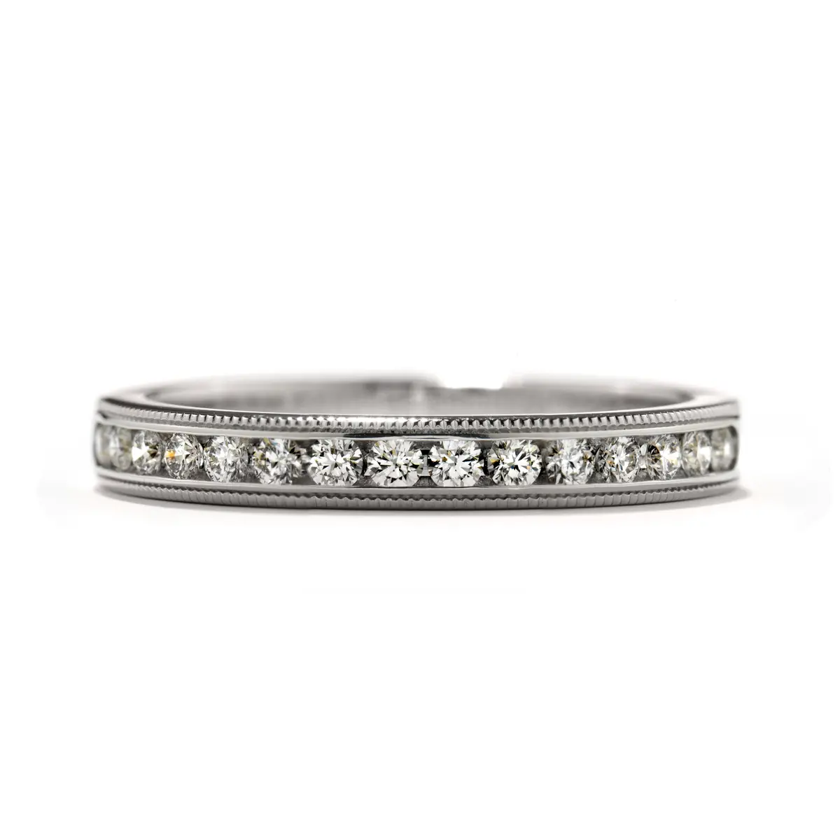 0.31Ct Round Brilliant Cut Diamond Millegrain Edged 18Ct White Gold Band 1