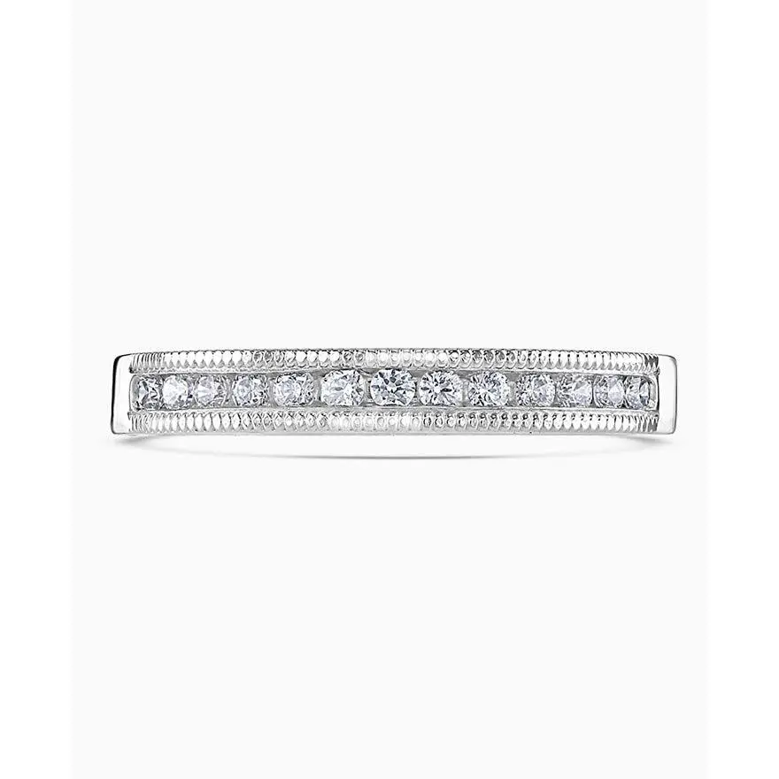 0.20Ct Round Brilliant Cut Diamond Beaded Edged Channel Set Half Eternity Platinum Band 1