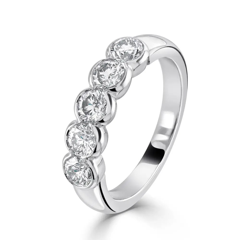 1.03Ct Rubover Set Round Brilliant Cut Diamond 5-Stone Platinum Eternity Ring 1