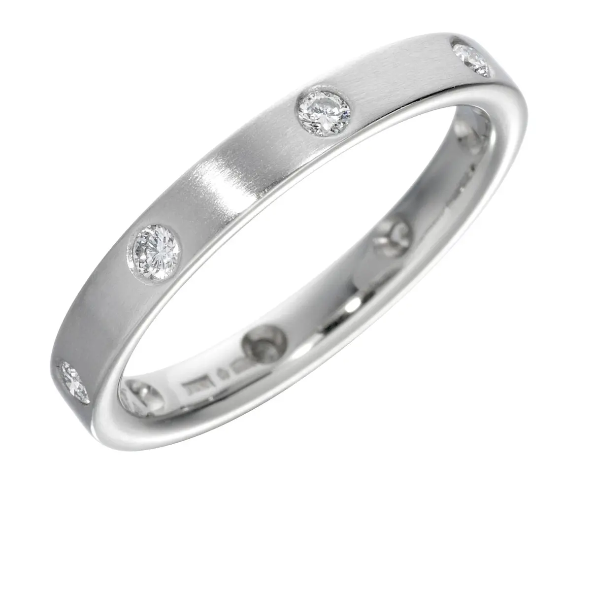 18Ct White Gold Satin Finish Flat Court Diamond Set Band 1