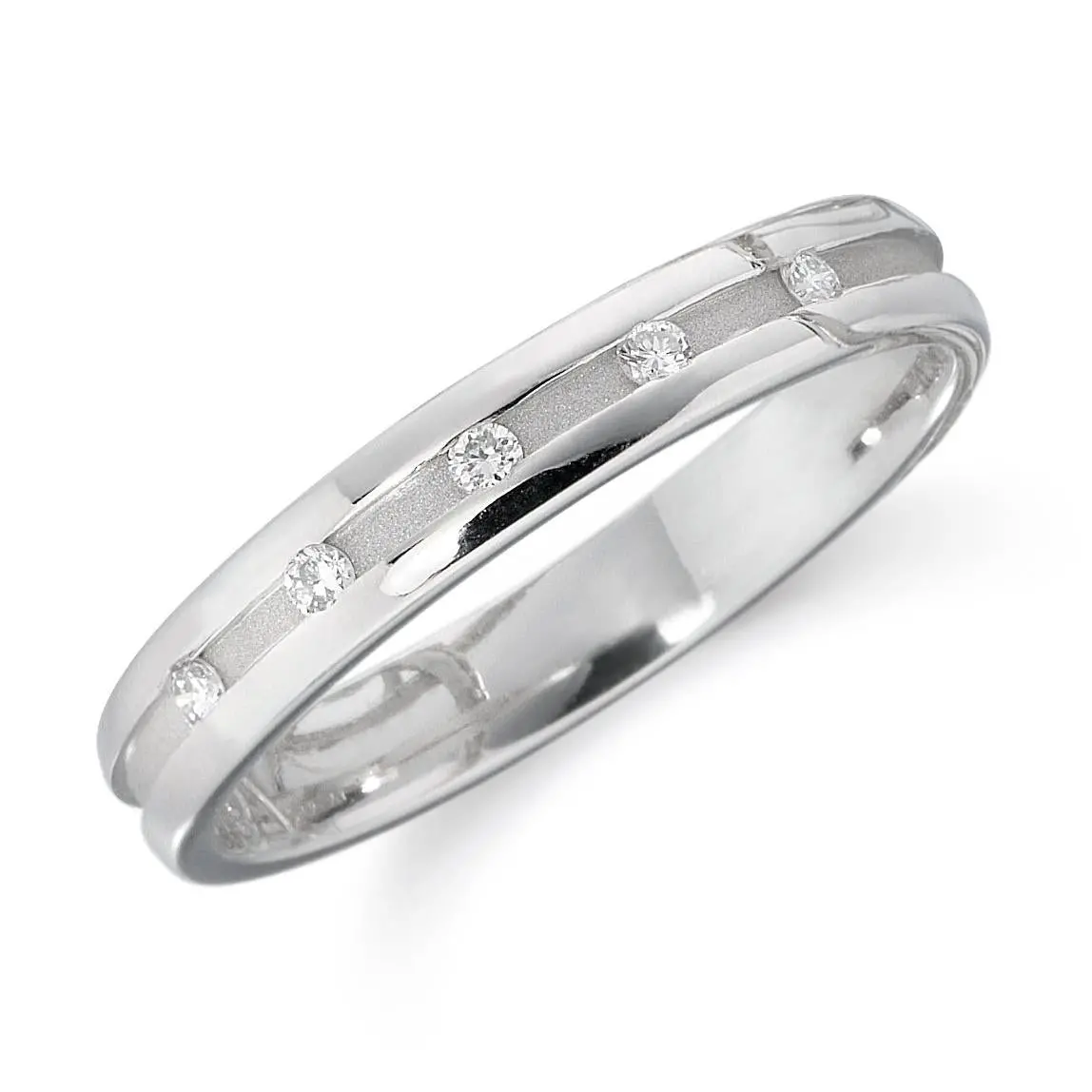 Platinum Satin & Polished Finish Round Brilliant Cut Diamond Set Band 1
