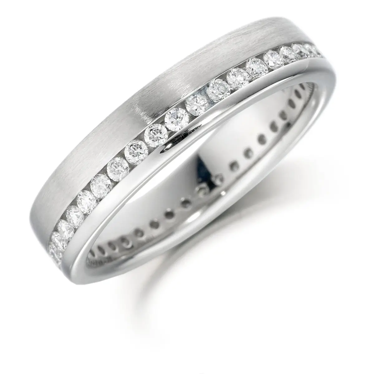 Platinum Offset Channel Set Round Brilliant Cut Diamond Full Eternity Band 1