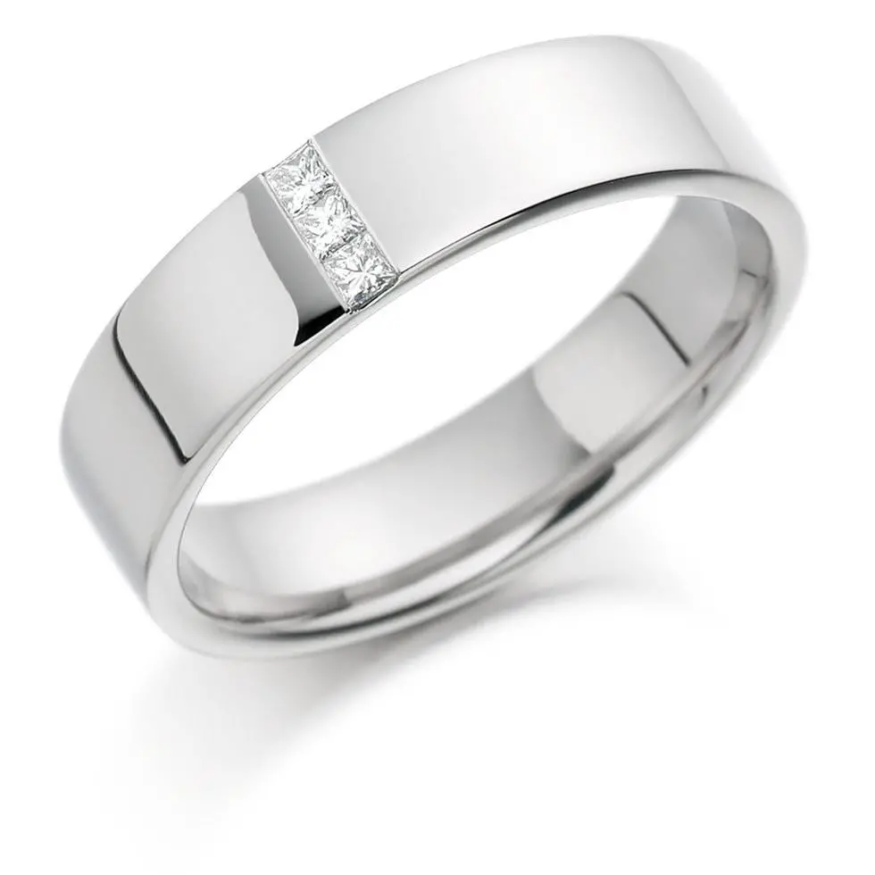 18Ct White Gold 6Mm Diamond Set Flat Court Wedding Band 1
