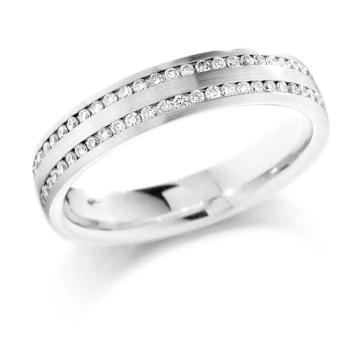 18Ct White Gold Channel Set Round Brilliant Cut Diamond 2-Row Eternity Band 1